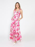 Gracia Fashion Women's Floral Print Sleeveless Tiered Long Dress