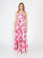 Gracia Fashion Women's Floral Print Sleeveless Tiered Long Dress