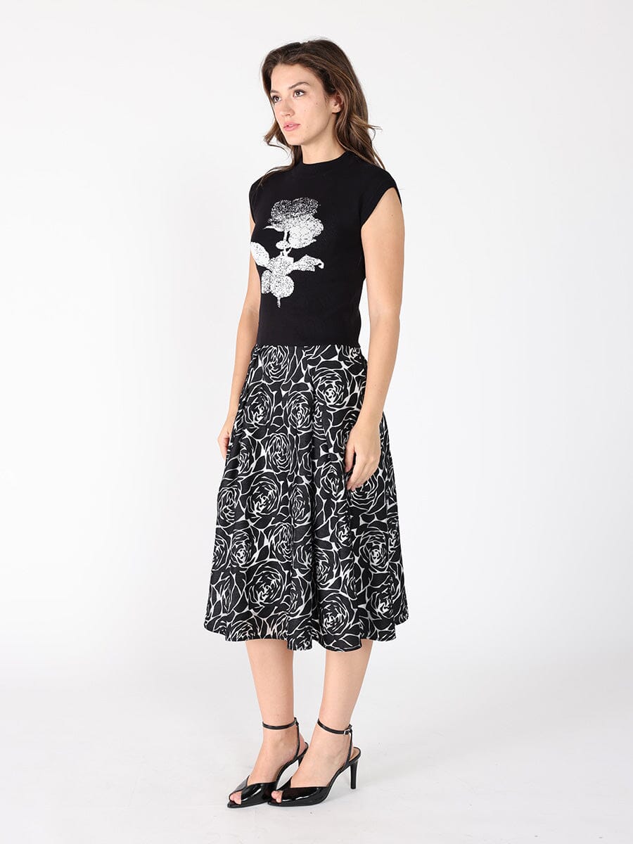 Gracia Fashion Women's Floral print velvet wide skirt