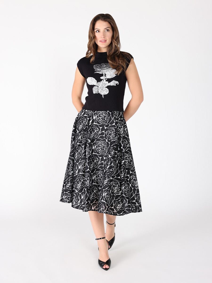 Gracia Fashion Women's Floral print velvet wide skirt
