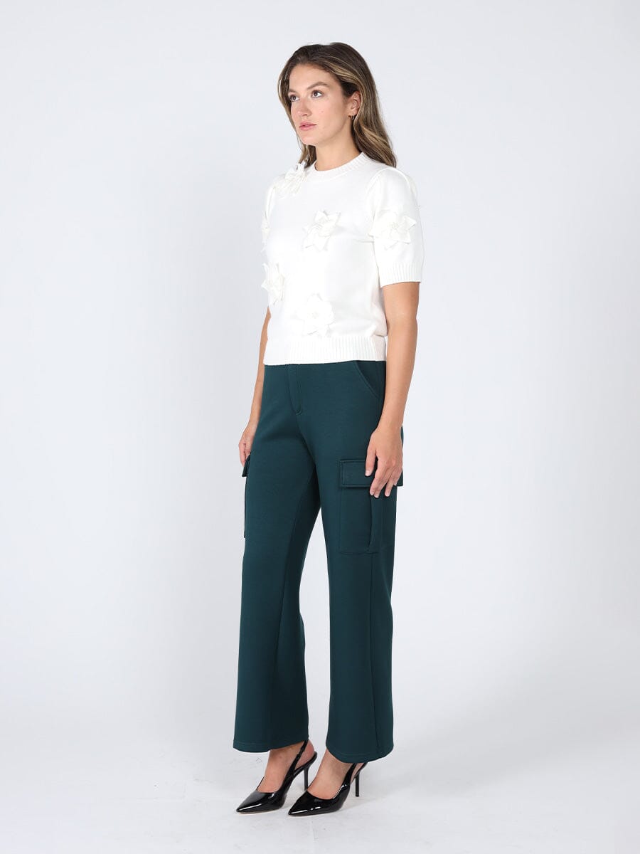 Gracia Fashion Women's Floral rib neck knit top