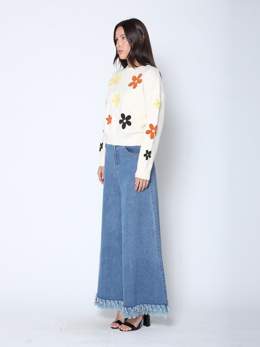 Gracia Fashion Women's Flower Embroidered Cardigan Sweater