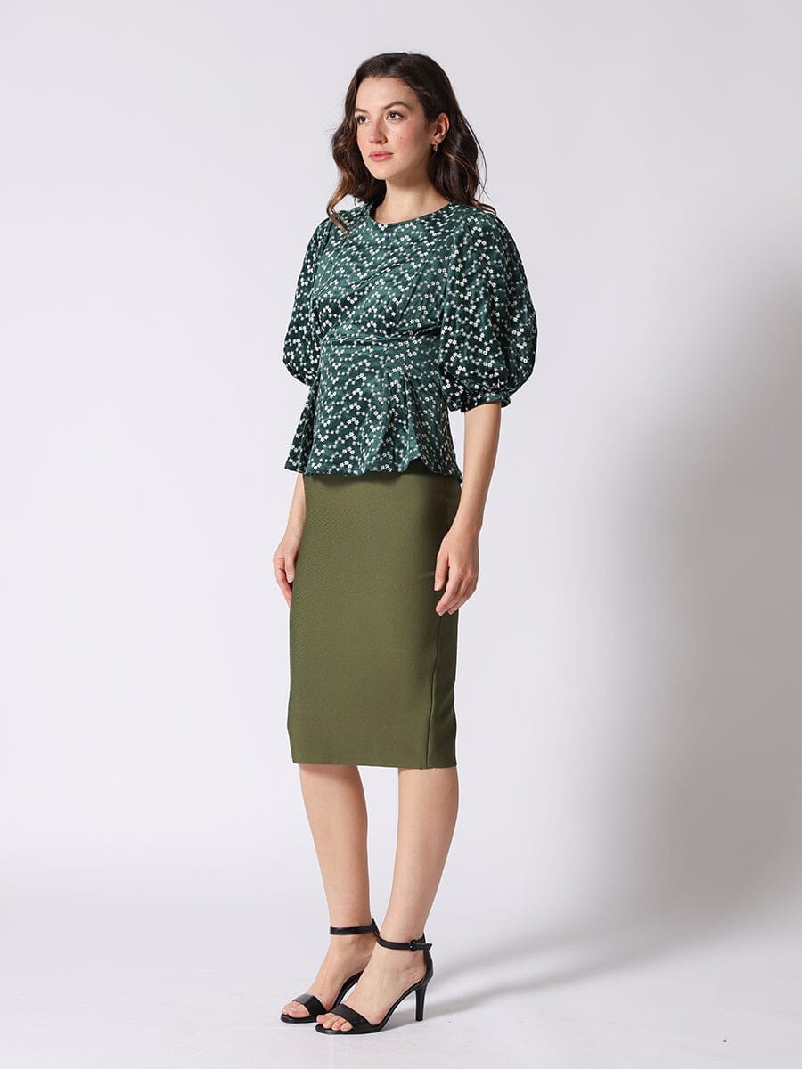 Gracia Fashion Women's Flower Embroidered Puff Sleeve Peplum Style Blouse
