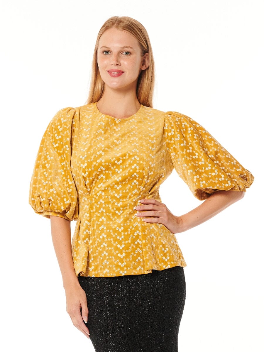 Gracia Fashion Women's Flower Embroidered Puff Sleeve Peplum Style Blouse