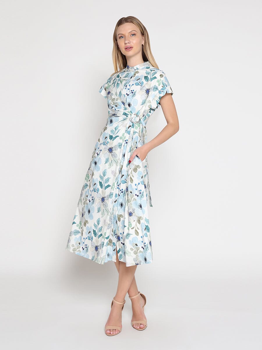 Gracia Fashion Women's Flower print cross body short sleeve dress