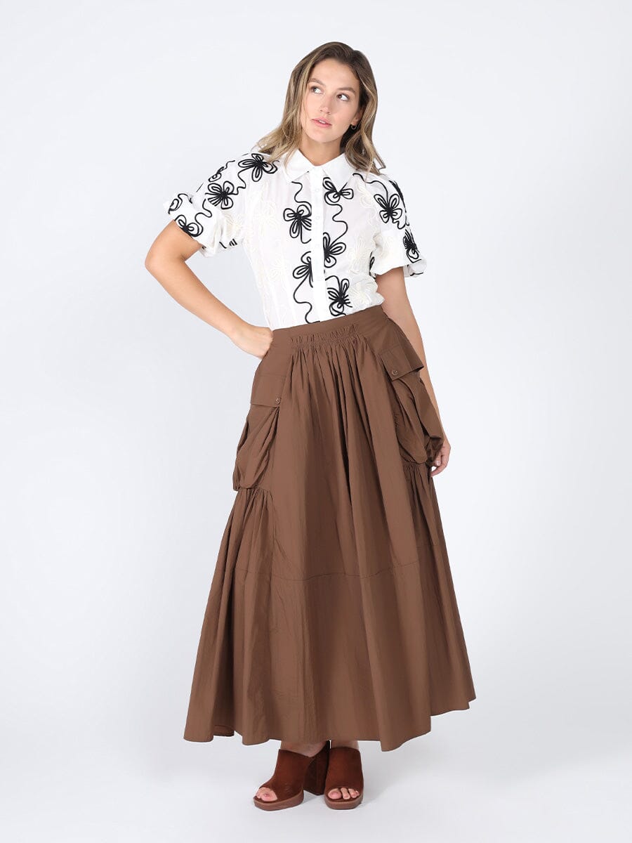 Gracia Fashion Women's Flower stitch puffed sleeve shirt