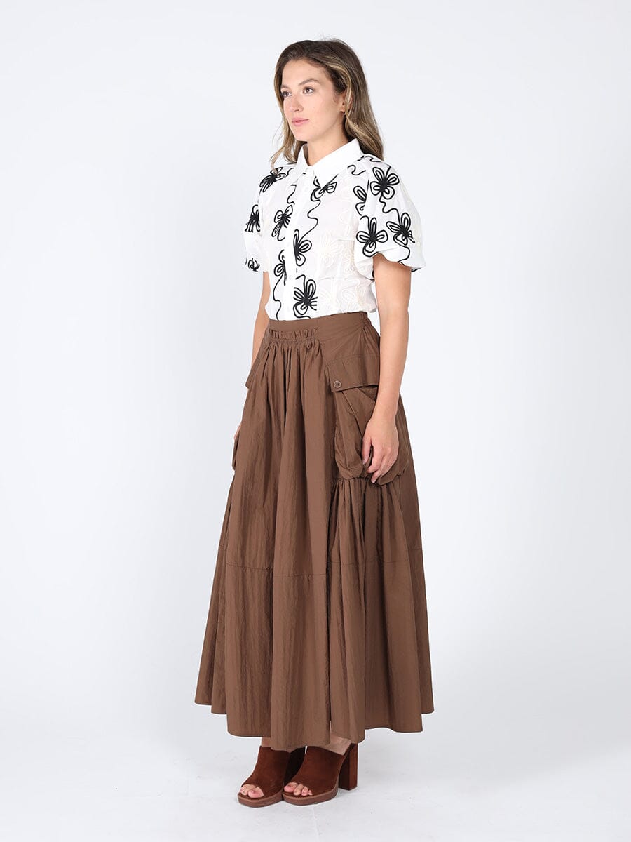 Gracia Fashion Women's Flower stitch puffed sleeve shirt