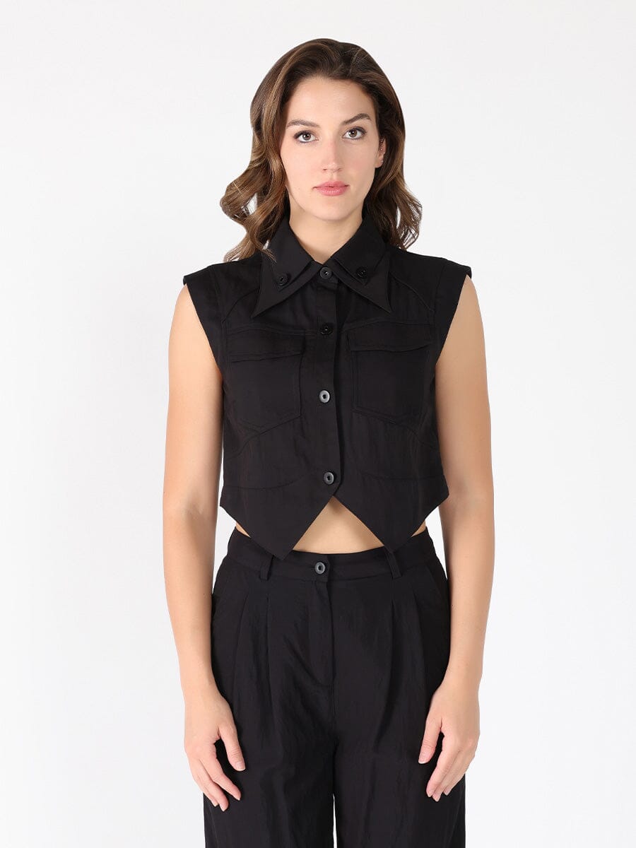 Gracia Fashion Women's Front Button Open-Bottom Hem Sleeveless Top