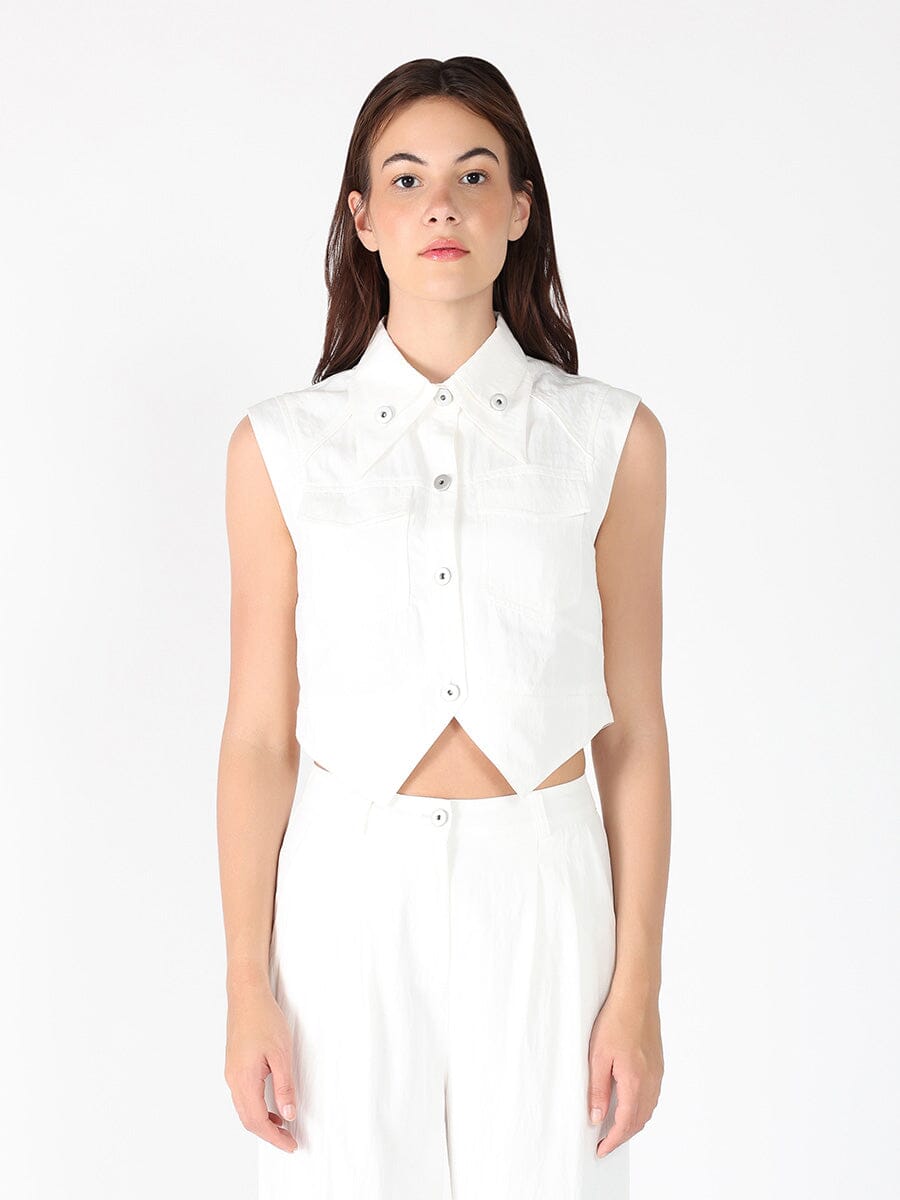 Gracia Fashion Women's Front Button Open-Bottom Hem Sleeveless Top