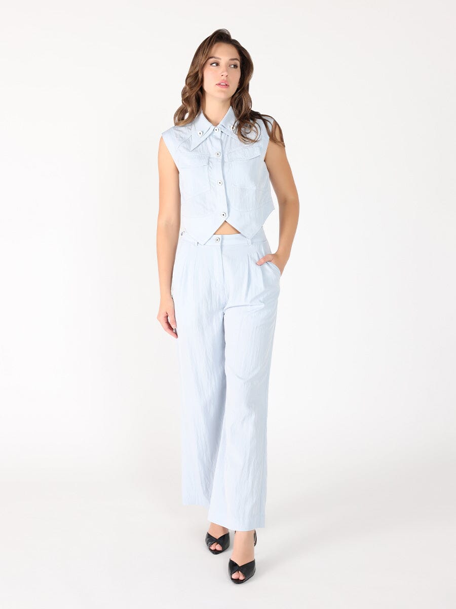 Gracia Fashion Women's Front Button Open-Bottom Hem Sleeveless Top