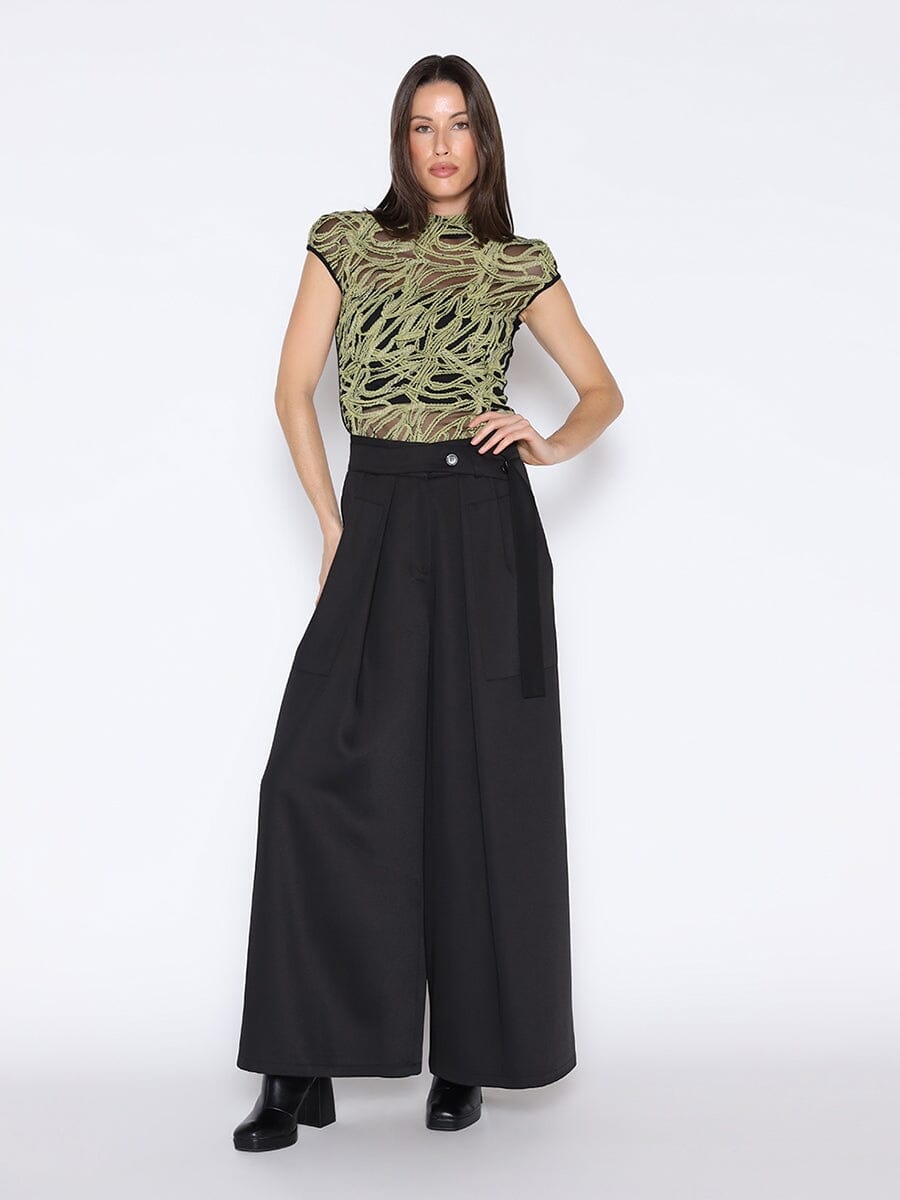 Gracia Fashion Women's Front Embroidered Sleeveless Mock Neck Top