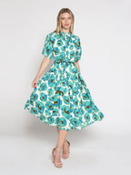 Gracia Fashion Women's Gathered neck floral print belt dress