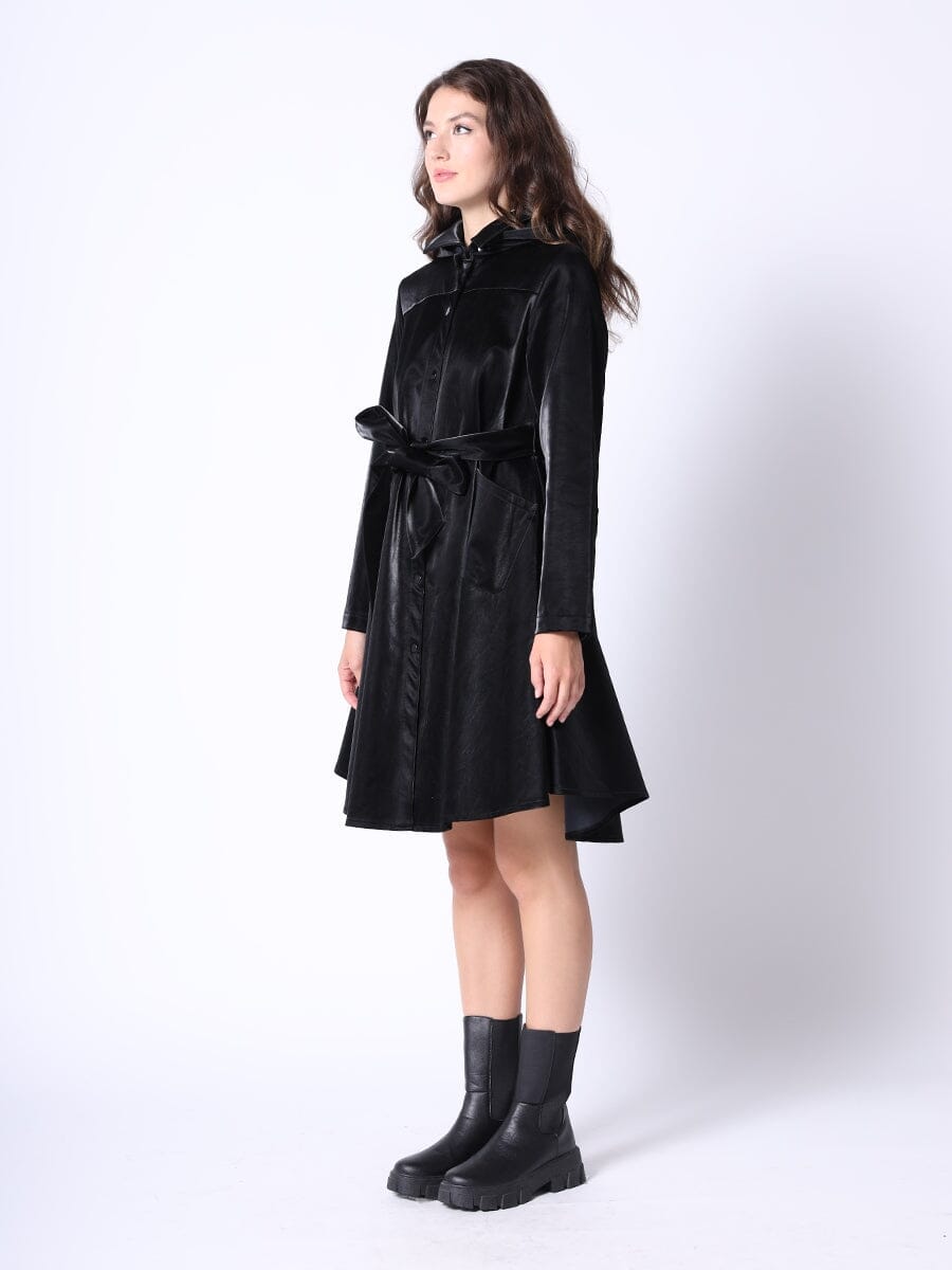Gracia Fashion Women's Glossy Rain Coat with Waist Ribbon