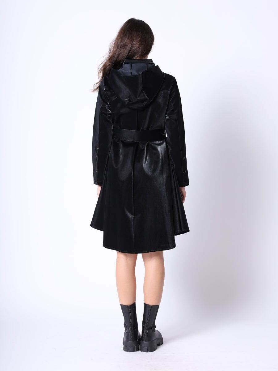 Gracia Fashion Women's Glossy Rain Coat with Waist Ribbon