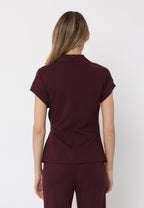 Gracia Fashion Women's High neck tie detail short sleeve solid top