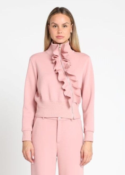 Gracia Fashion Women's Highneck Scuba Assymetrical Ruffled Zip Jacket