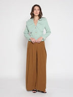 Gracia Fashion Women's Ruffle Front With Button Long Sleeve Jacket
