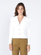 Gracia Fashion Women's Ruffle Front With Button Long Sleeve Jacket