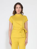Gracia Fashion Women's High neck tie detail short sleeve solid top