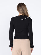 Gracia Fashion Women's Knitted ruffle v-neck top