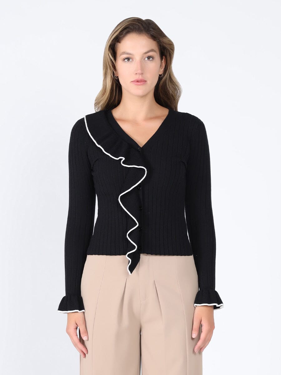 Gracia Fashion Women's Knitted ruffle v-neck top