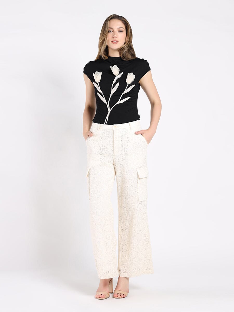 Gracia Fashion Women's Lace Print Cargo Long Pants