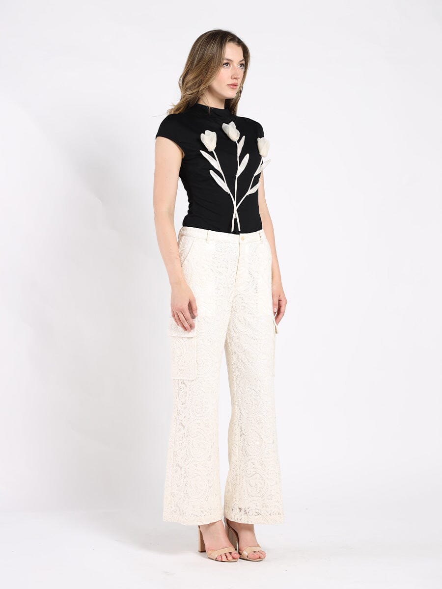 Gracia Fashion Women's Lace Print Cargo Long Pants