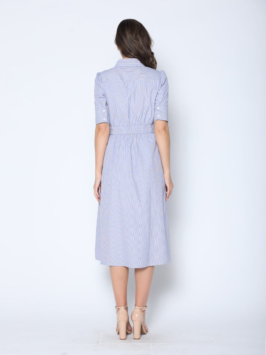 Gracia Fashion Women's Lace Spliced Striped Tie Belted A-Line Dress