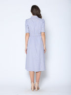 Gracia Fashion Women's Lace Spliced Striped Tie Belted A-Line Dress
