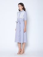 Gracia Fashion Women's Lace Spliced Striped Tie Belted A-Line Dress