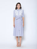 Gracia Fashion Women's Lace Spliced Striped Tie Belted A-Line Dress