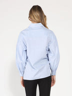 Gracia Fashion Women's Long Puff Sleeve Button Detail Cotton Shirt