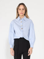 Gracia Fashion Women's Long Puff Sleeve Button Detail Cotton Shirt