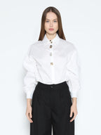 Gracia Fashion Women's Long Puff Sleeve Button Detail Cotton Shirt