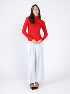 Gracia Fashion Women's Long Sleeve Mock Neck Flower Applique Top