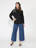 Gracia Fashion Women's Long Sleeve Shirt Button Down Sequin Embellished