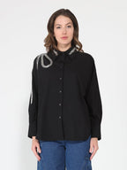 Gracia Fashion Women's Long Sleeve Shirt Button Down Sequin Embellished