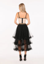 Gracia Fashion Women's Mesh Skirt With Tiered Ruffle
