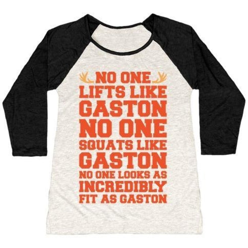 NO ONE LIFTS LIKE GASTON PARODY WHITE PRINT WOMEN'S TRI-BLEND BASEBALL