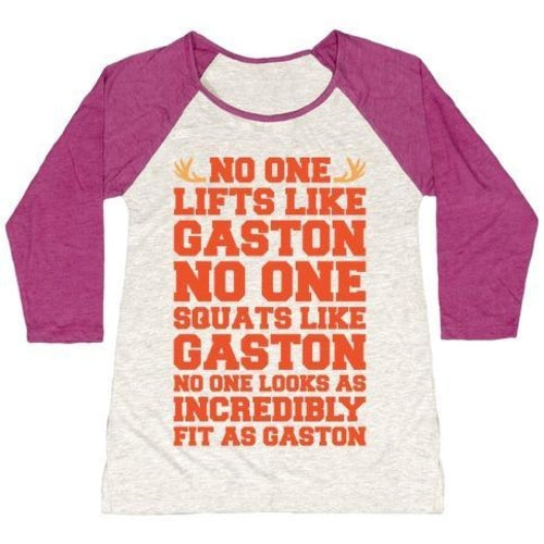 NO ONE LIFTS LIKE GASTON PARODY WHITE PRINT WOMEN'S TRI-BLEND BASEBALL