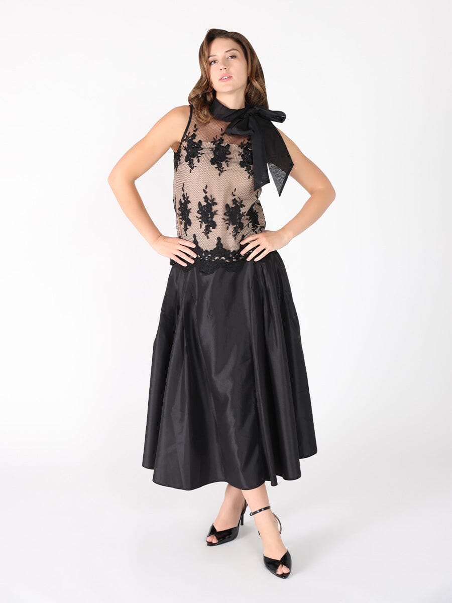 Gracia Fashion Women's Organza-Like Neck Tie Sleeveless See-Through Top