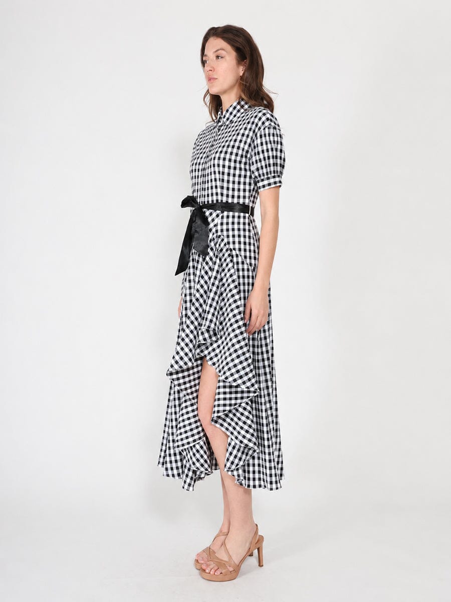 Gracia Fashion Women's Plaid Pattern Asymmetrical Ruffle Midi Dress
