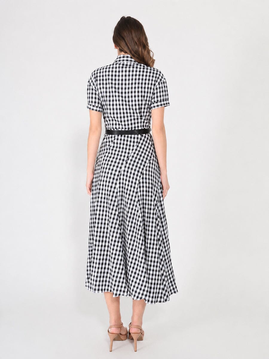 Gracia Fashion Women's Plaid Pattern Asymmetrical Ruffle Midi Dress