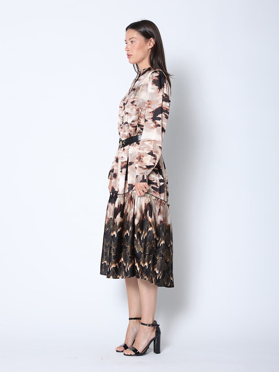 Gracia Fashion Women's Print Mock Neck Belted Dress