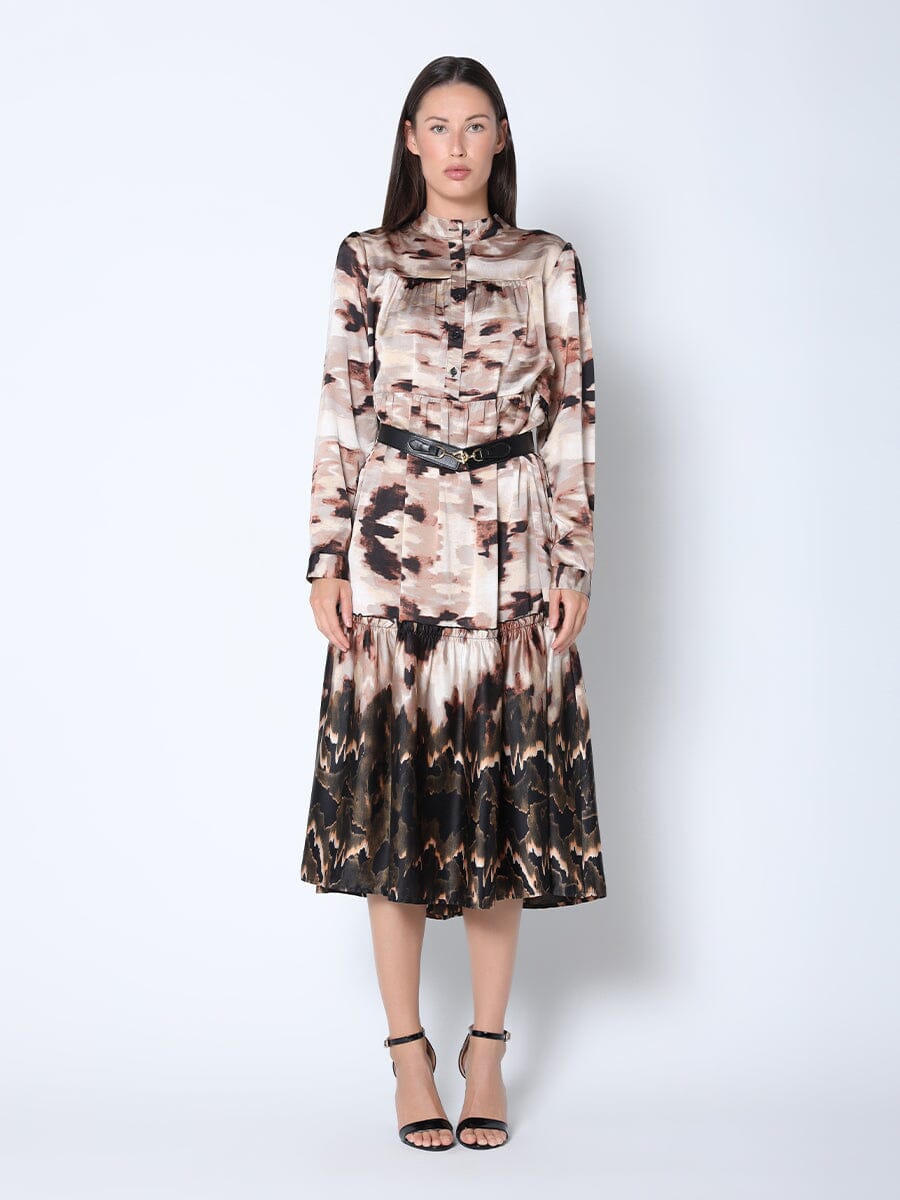 Gracia Fashion Women's Print Mock Neck Belted Dress