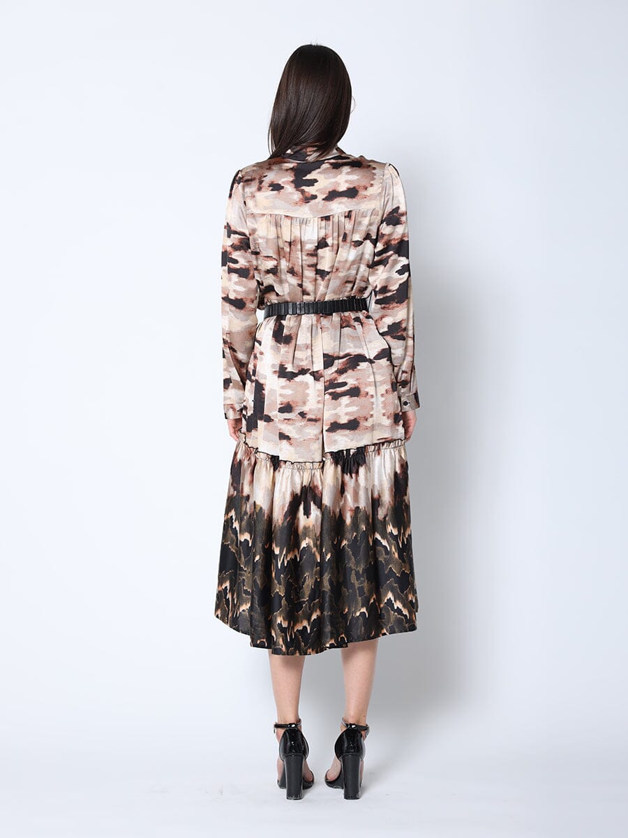 Gracia Fashion Women's Print Mock Neck Belted Dress