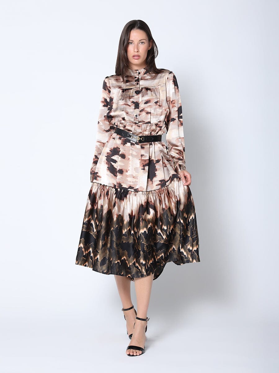 Gracia Fashion Women's Print Mock Neck Belted Dress
