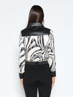 Gracia Fashion Women's Print & Pleather Spliced Button-Down Shirt Top