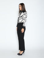 Gracia Fashion Women's Print & Pleather Spliced Button-Down Shirt Top