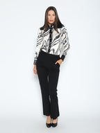 Gracia Fashion Women's Print & Pleather Spliced Button-Down Shirt Top